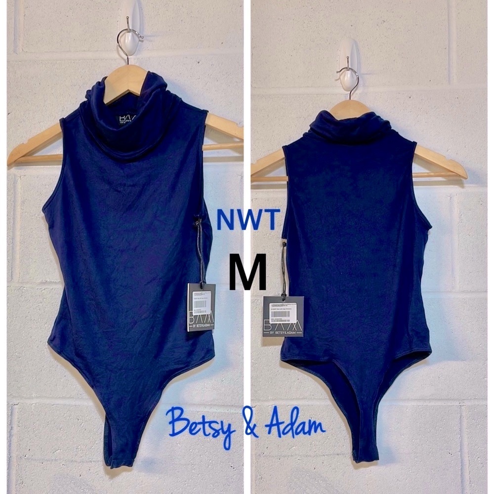 NWT (M) Betsy and Adam roll cowlneck soft winter warm body fitting bodysuit navy